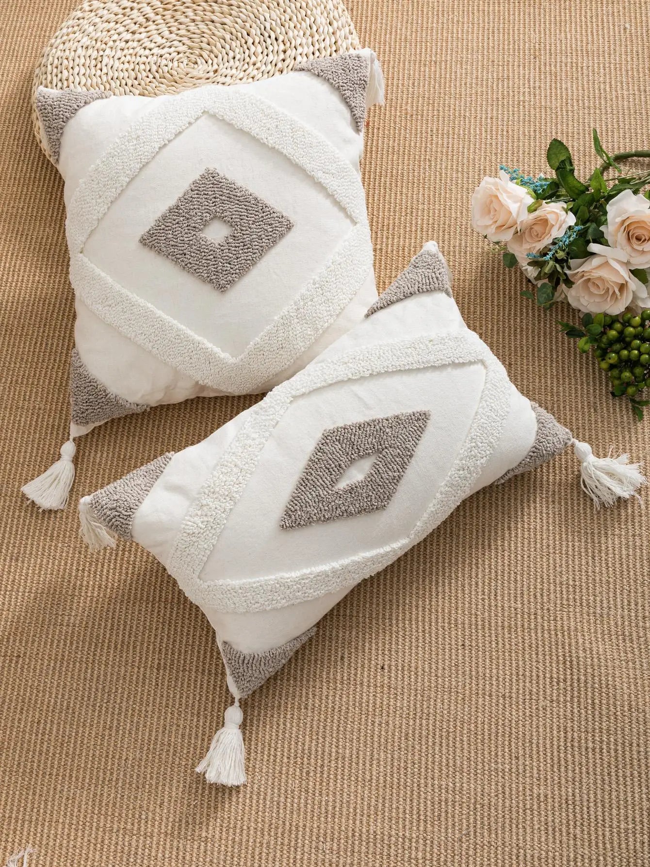 Capa de almofada serie Diamante Cinza em Algodão boêmio Bordado