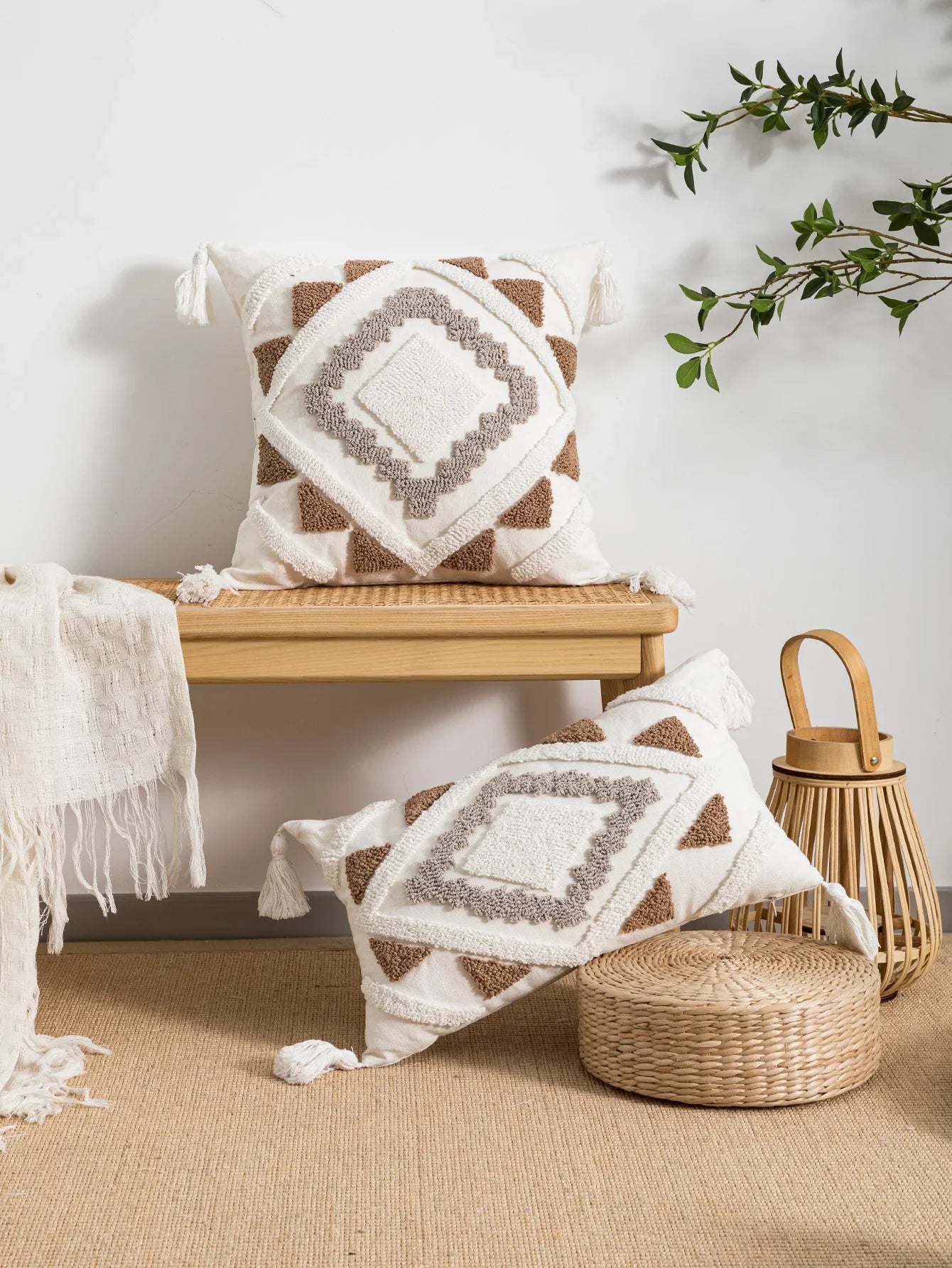 Capa de almofada série Geométrica Multicor em Algodão boêmio Bordado