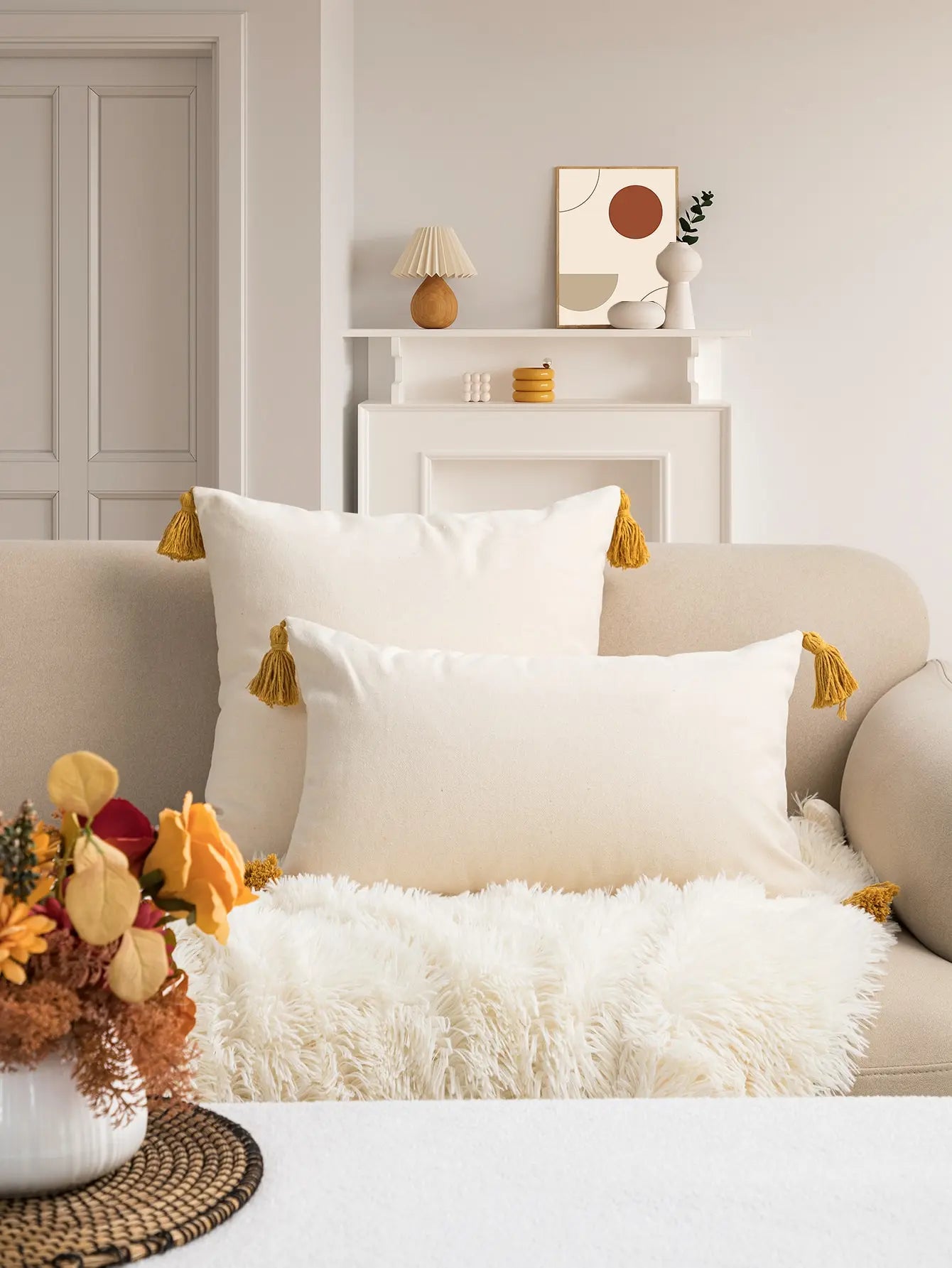 Capa de almofada série Sol Amarelo em Algodão boêmio Bordado