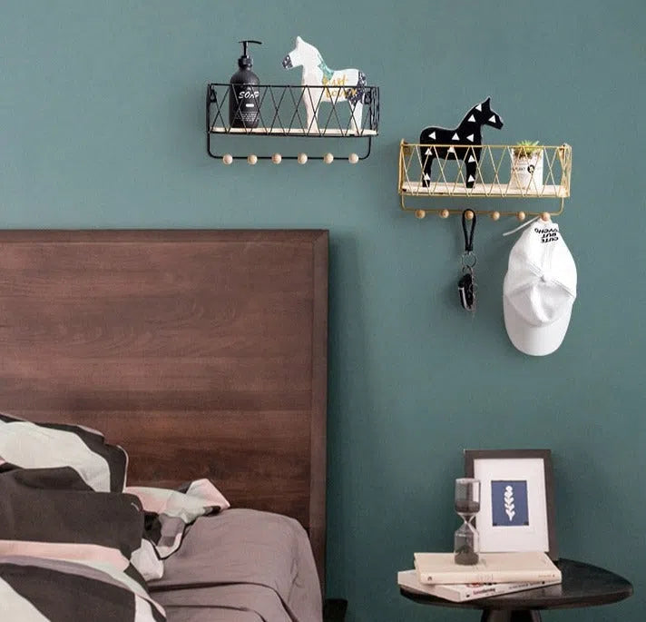 Suporte de Parede com Ganchos e Cesto Organizador-Kasamô