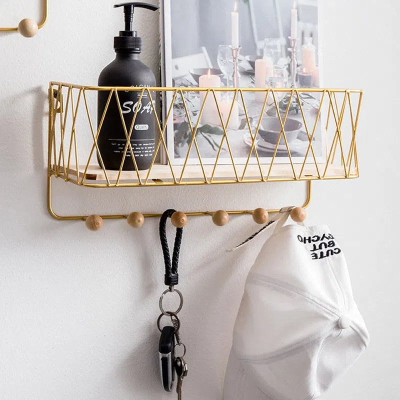 Suporte de Parede com Ganchos e Cesto Organizador-Kasamô