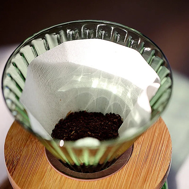 Suporte para Filtro de Café V60 em Vidro e Madeira Oliva - Coleção Rainbow-Kasamô