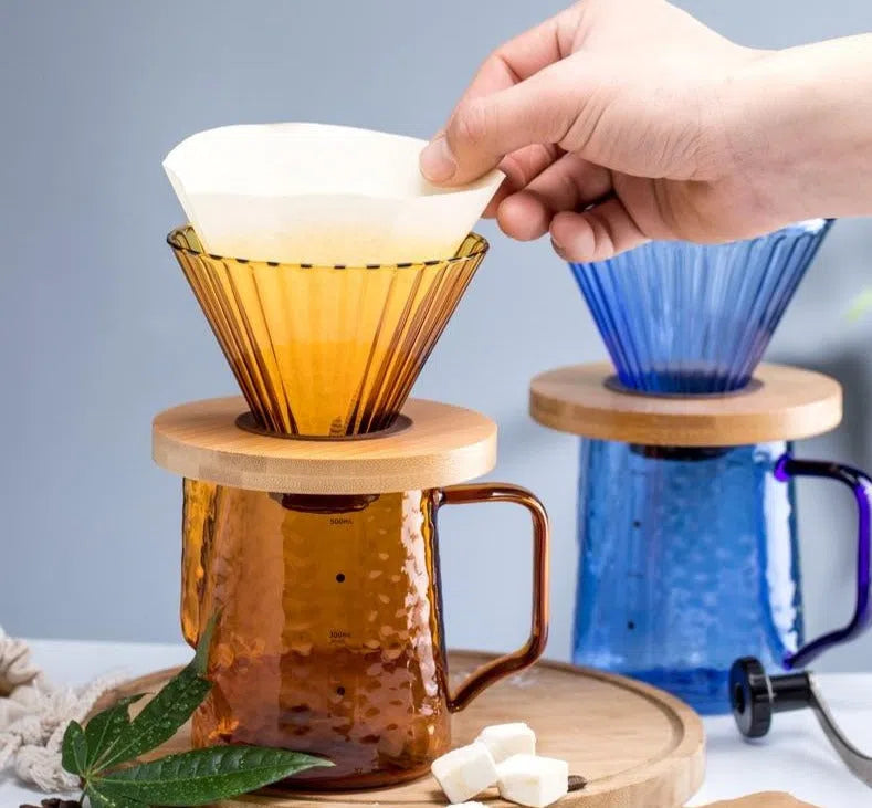 Suporte para Filtro de Café V60 em Vidro e Madeira Oliva - Coleção Rainbow-Kasamô