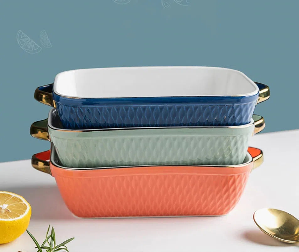 Travessa de Cerâmica Francesa com Alças Douradas-Kasamô