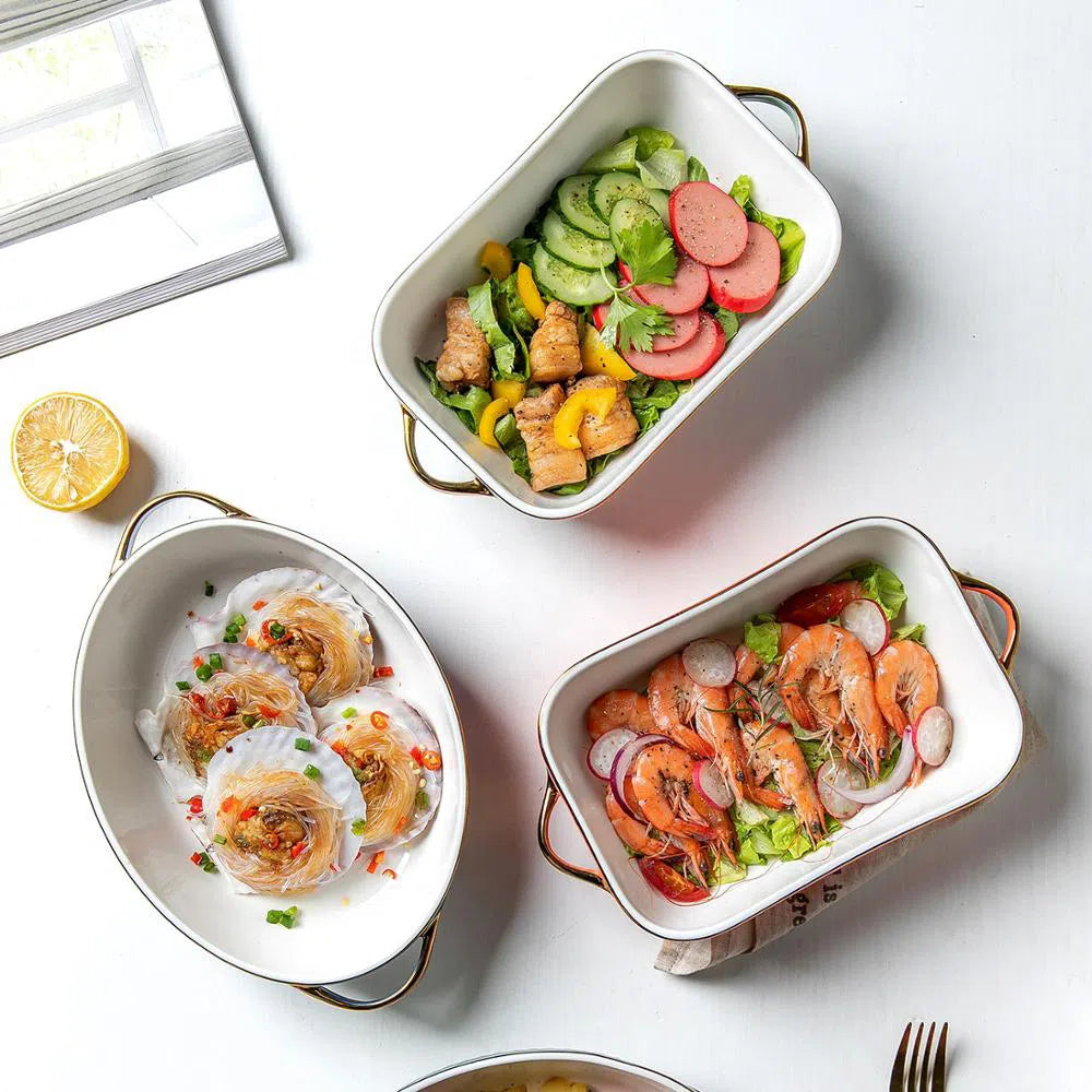 Travessa de Cerâmica Francesa com Alças Douradas-Kasamô