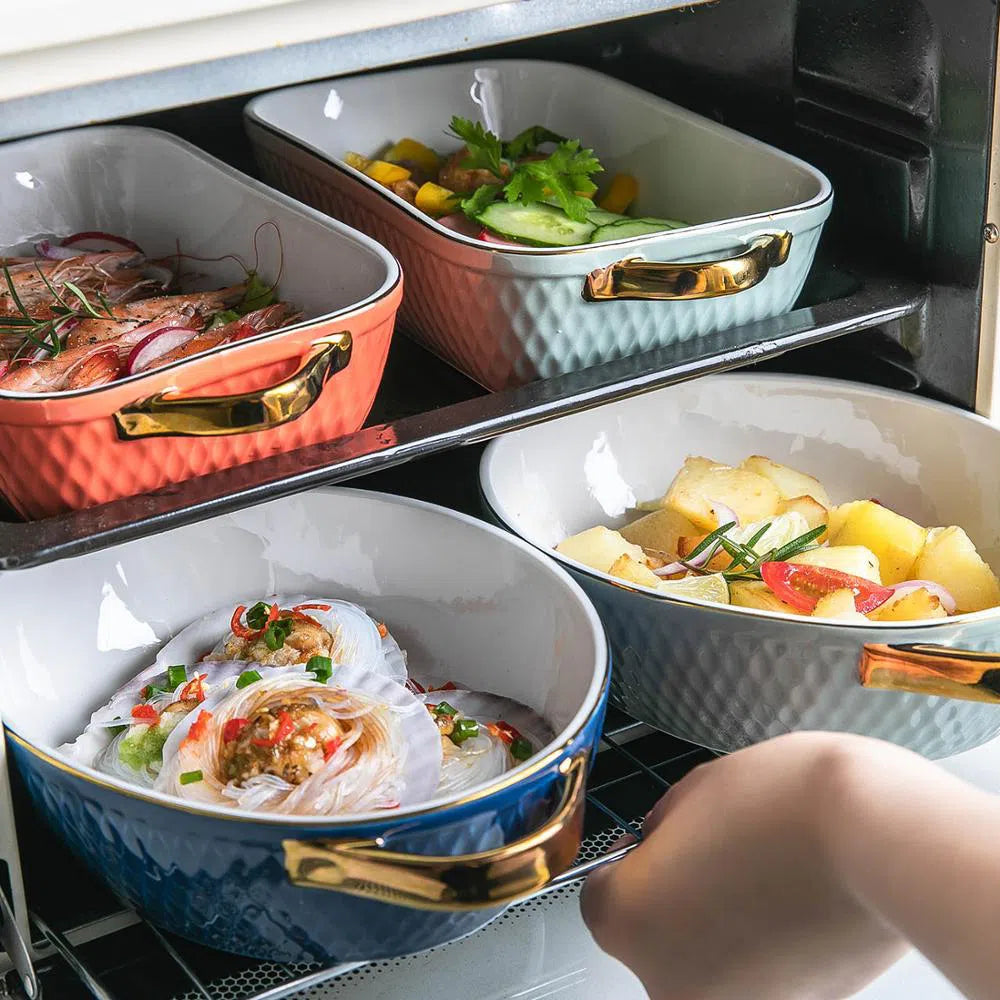 Travessa de Cerâmica Francesa com Alças Douradas-Kasamô