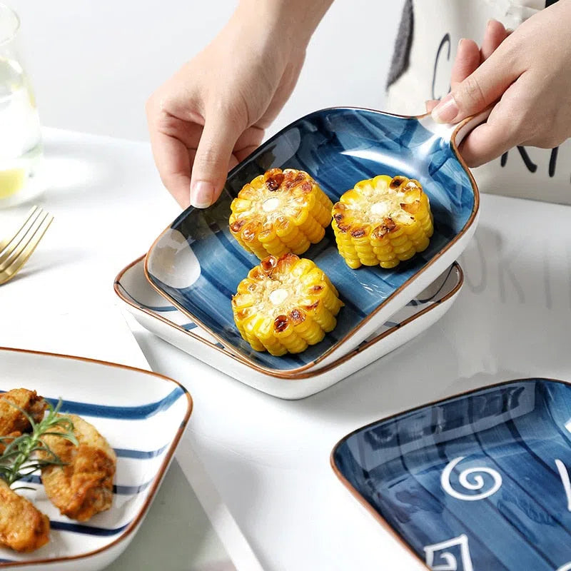 Travessa em Cerâmica Estilo Japonês Pintada à Mão-Kasamô