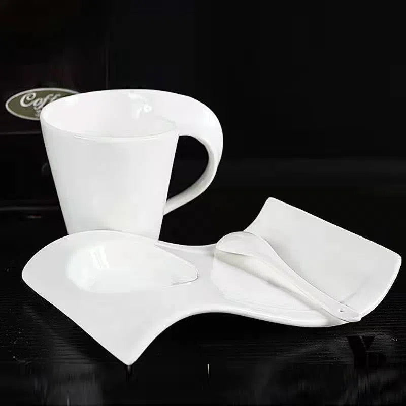 Xícara de Cerâmica e Pires em Formato de Onda - 300ml-Kasamô