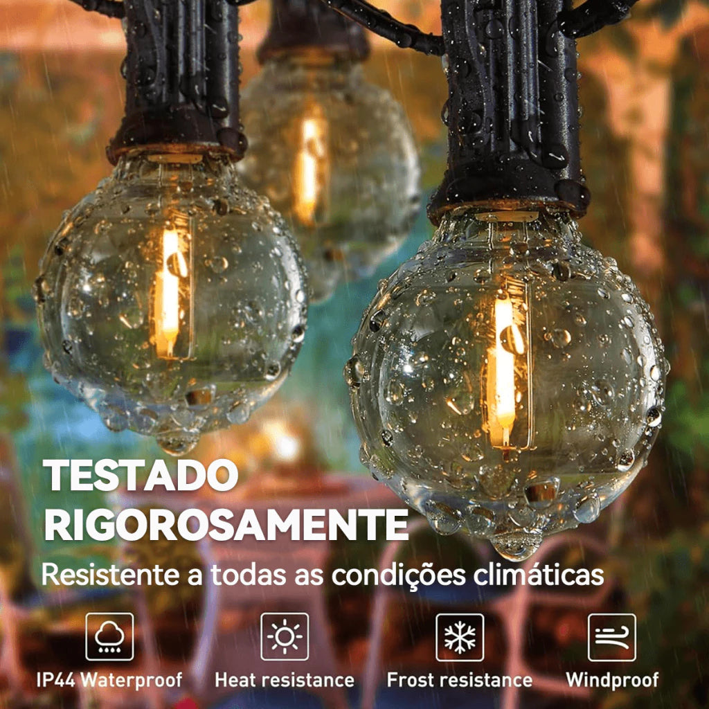 Varal de Luzes Solar com Lâmpadas Arredondadas Kasamô - Ilumine Exteriores