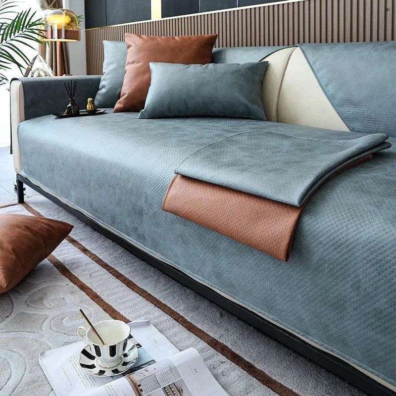 Capa de Sofá Moderno de Couro PU Prova de Água Antiderrapante Cinza Azulado