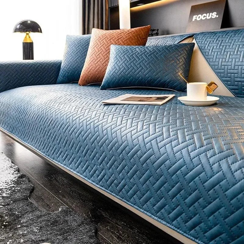 Capa de Sofá Moderno de Couro PU Prova de Água Antiderrapante Azul Ardósia