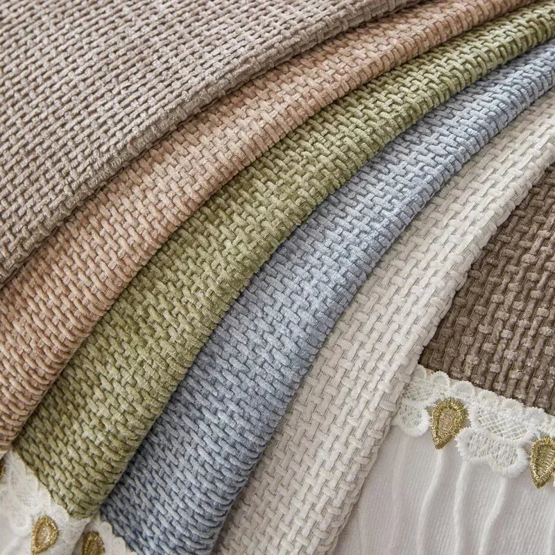 Capa para Sofá Chenille Antiderrapante com Bordado Floral Verde