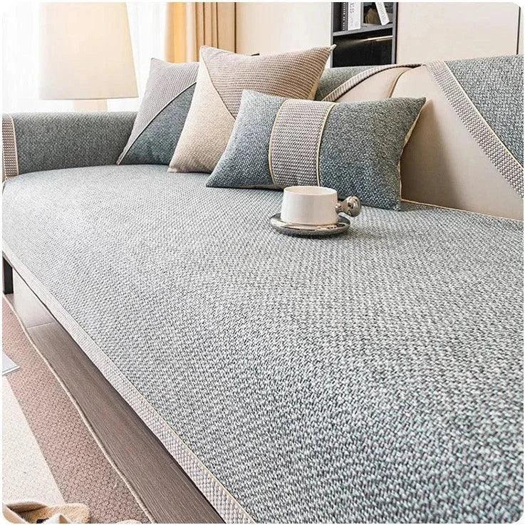 Capa para Sofá em Linho Antiderrapante Azul Acinzentado