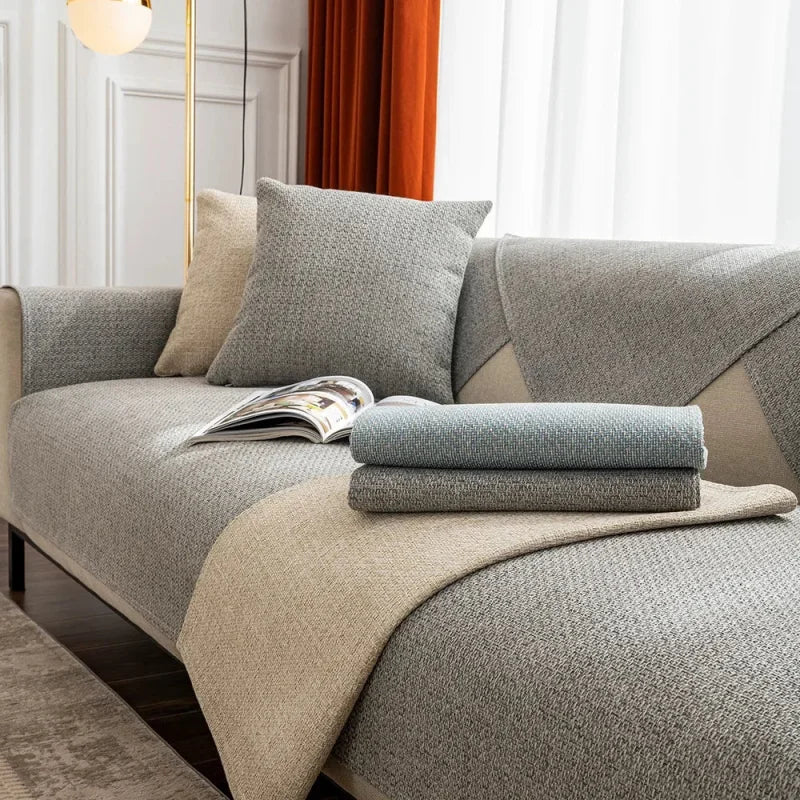 Capa de Sofá Premium em Chenille com Design Moderno Cinza