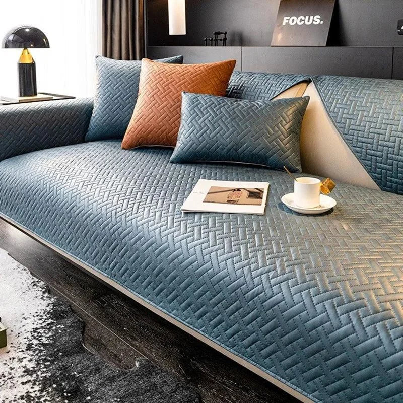 Capa de Sofá Moderno de Couro PU Prova de Água Antiderrapante Azul Acinzentado