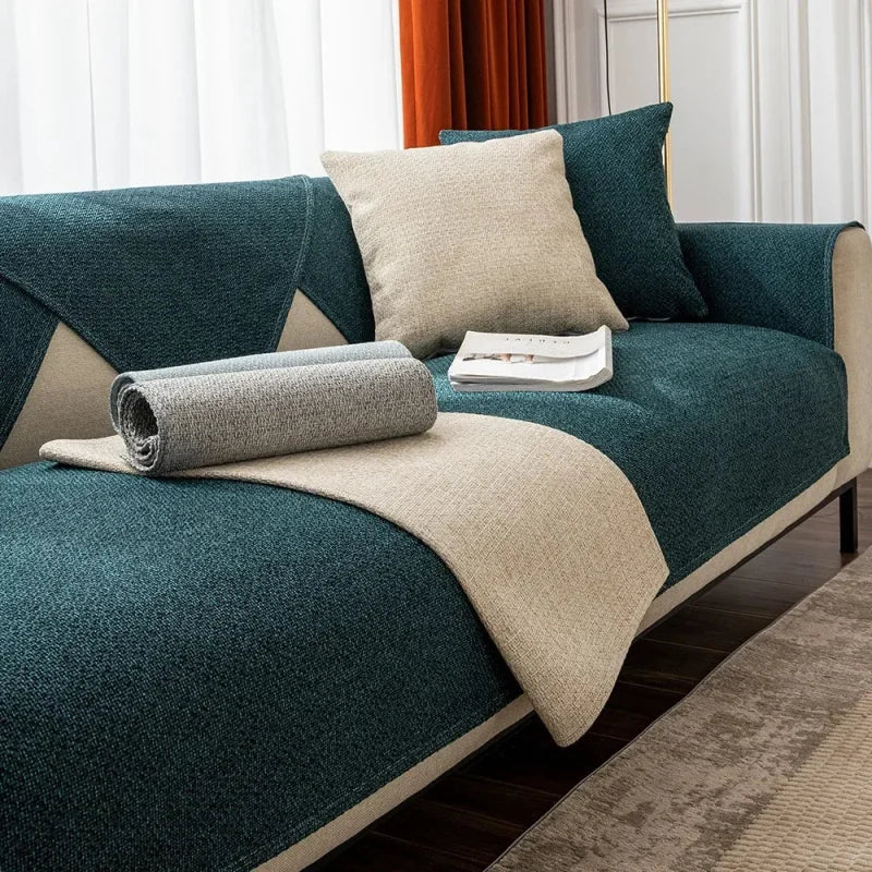 Capa de Sofá Premium em Chenille com Design Moderno Verde