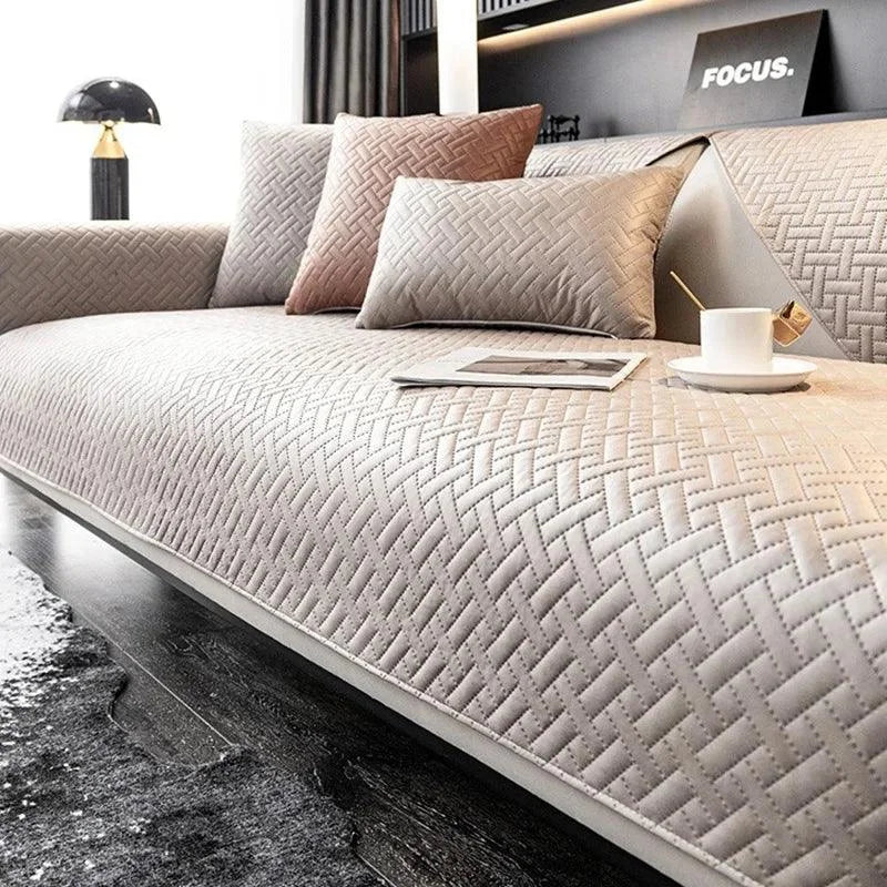 Capa de Sofá Moderno de Couro PU Prova de Água Antiderrapante Bege