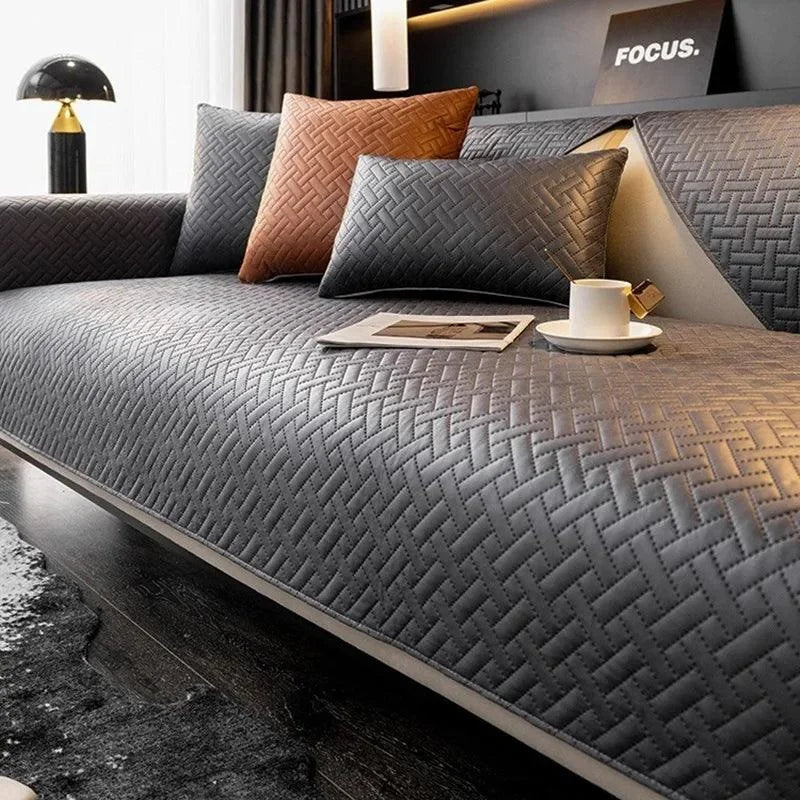 Capa de Sofá Moderno de Couro PU Prova de Água Antiderrapante Preto