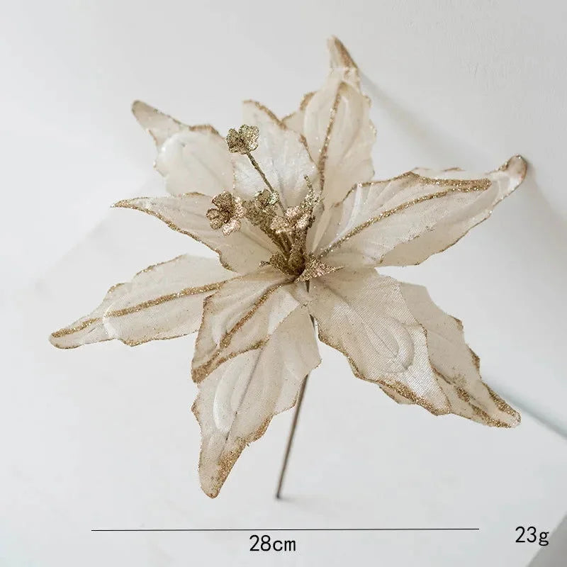 Flor Decorativa Natalina Flanela Dourada para Arranjos e árvore Kasamô