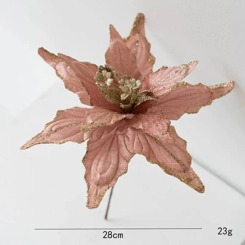 Flor Decorativa Natalina Flanela Dourada para Arranjos e árvore Kasamô