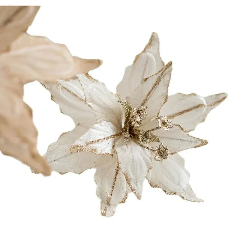 Flor Decorativa Natalina Flanela Dourada para Arranjos e árvore Kasamô