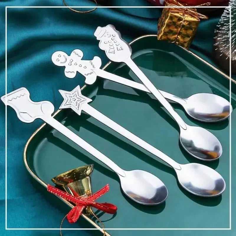 Jogo de Colheres Decorativas Natalinas em Aço Inoxidável Kasamô