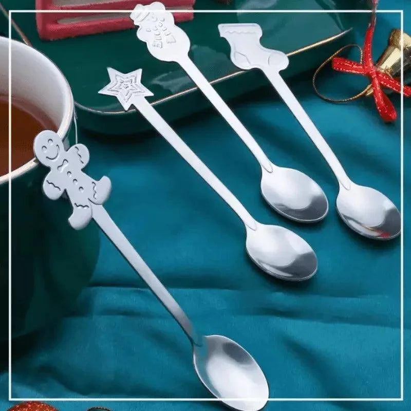 Jogo de Colheres Decorativas Natalinas em Aço Inoxidável Kasamô