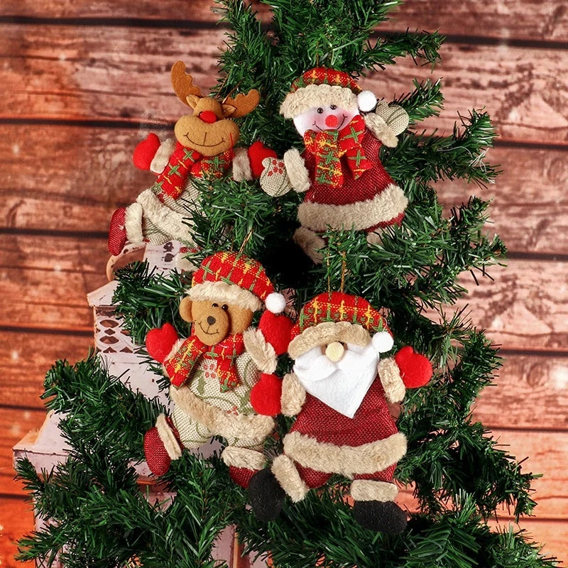 Kit com 8 Enfeites Natalinos em Tecido – Papai Noel, Rena, Boneco de Neve e Urso para Árvore de Natal Kasamô