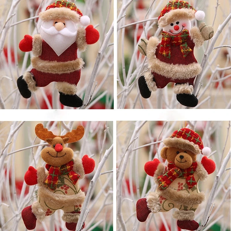 Kit com 8 Enfeites Natalinos em Tecido – Papai Noel, Rena, Boneco de Neve e Urso para Árvore de Natal Kasamô