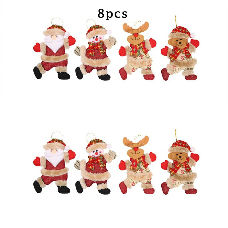 Kit com 8 Enfeites Natalinos em Tecido – Papai Noel, Rena, Boneco de Neve e Urso para Árvore de Natal Kasamô