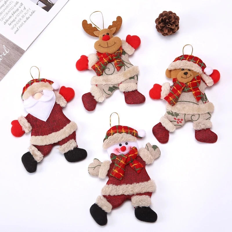 Kit com 8 Enfeites Natalinos em Tecido – Papai Noel, Rena, Boneco de Neve e Urso para Árvore de Natal Kasamô