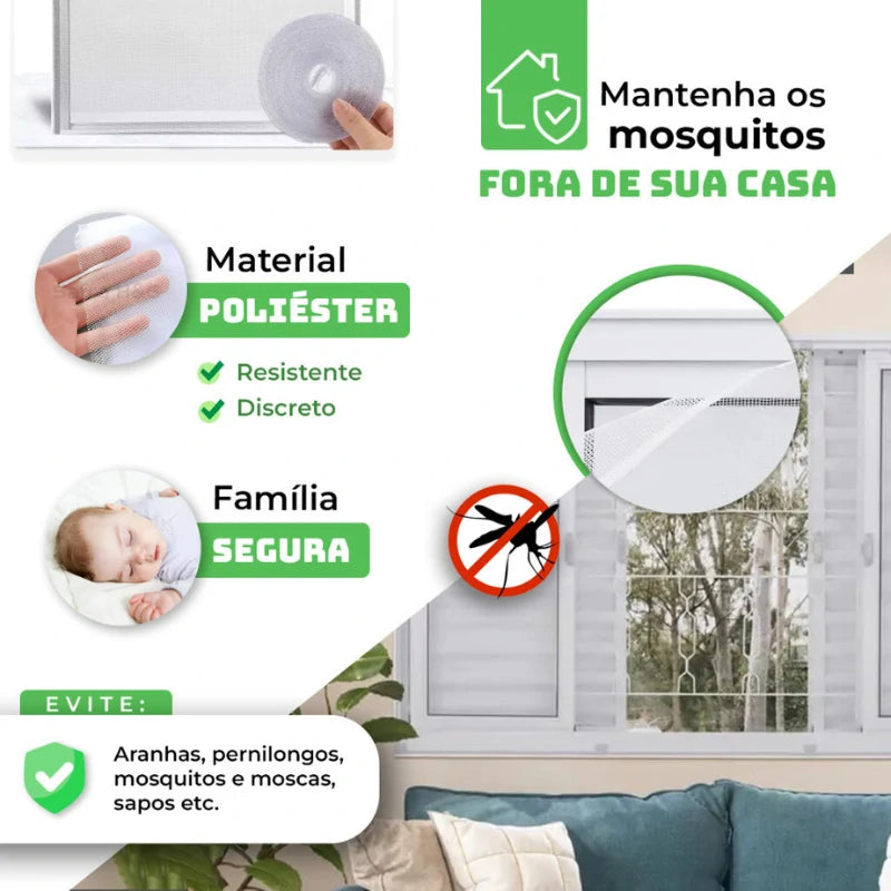 Tela Mosquiteira para Janelas Kasamô - Proteção Anti-dengue com Velcro Para Janelas