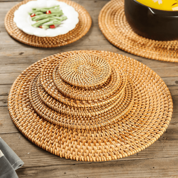 Suporte Copo Rattan Taipei de 6 peças + suporte - Kasamô