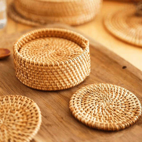 Suporte Copo Rattan Taipei de 6 peças + suporte - Kasamô