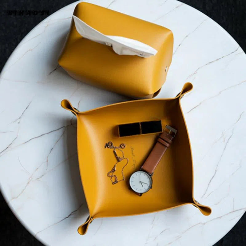 Bandeja Decorativa Minimalista em Couro-Kasamô