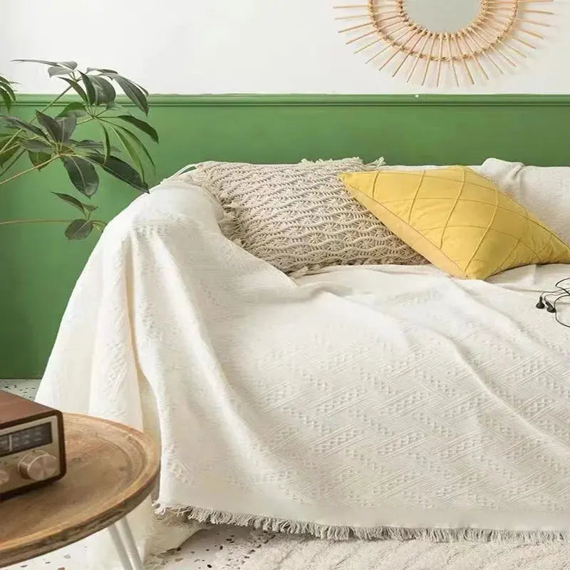 Capa de Sofá Estampada Boho com Franjas