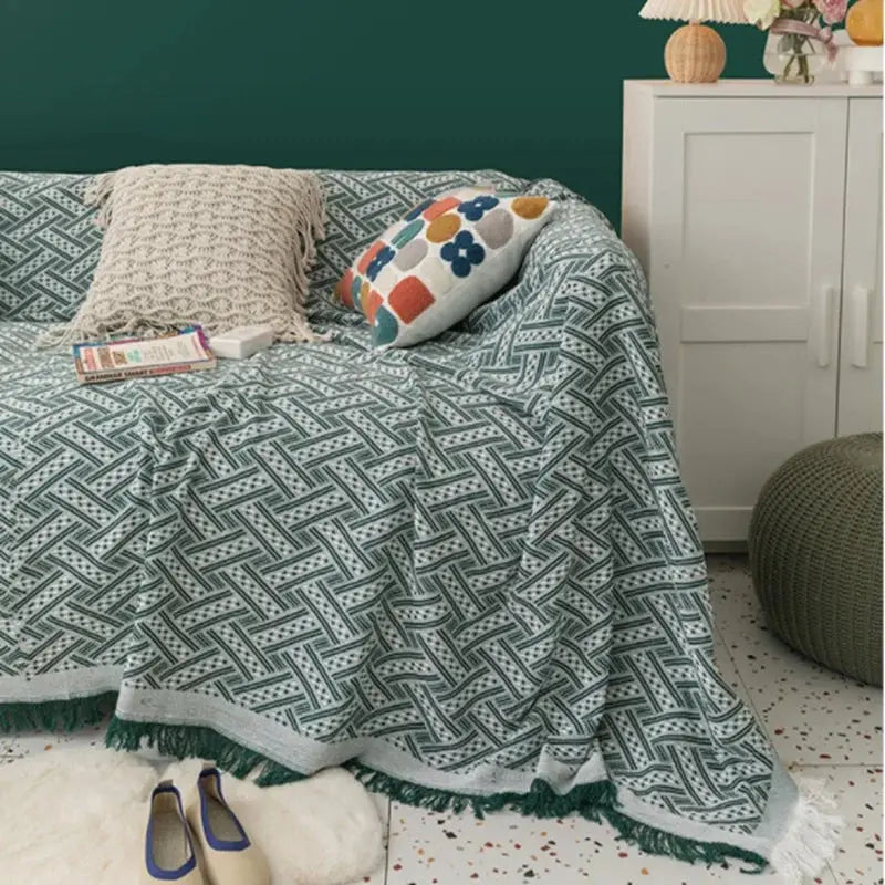 Capa de Sofá Estampada Boho com Franjas