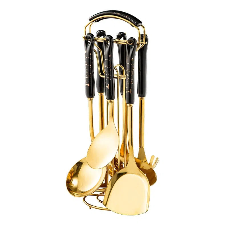 Conjunto de Utensílios em Inox e Cabo de Cerâmica Luxo - 7 Peças-Kasamô