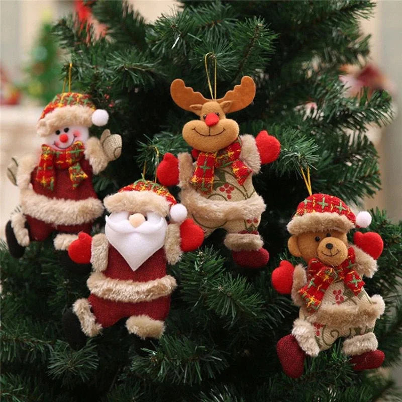 Kit com 8 Enfeites Natalinos em Tecido – Papai Noel, Rena, Boneco de Neve e Urso para Árvore de Natal Kasamô