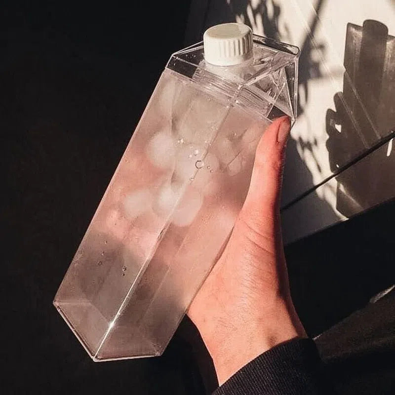 Garrafa Transparente com Design de Caixa de Leite - 500ml ou 1000ml-Kasamô