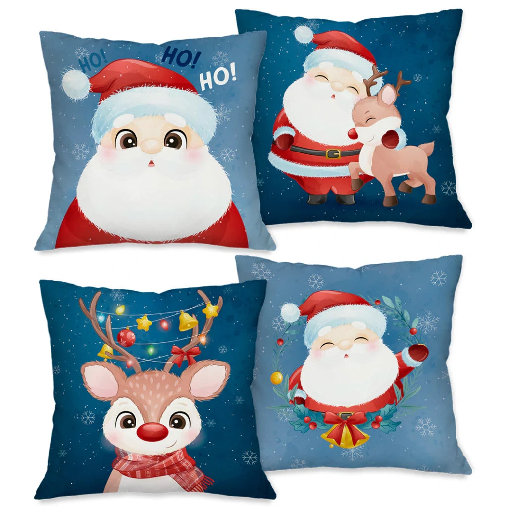 Kit com 4 Capas de Almofadas Natalinas 45x45 – Estampas Decorativas para Sofá e Sala de Estar Kasamô