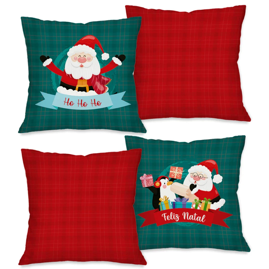 Kit com 4 Capas de Almofadas Natalinas 45x45 – Estampas Decorativas para Sofá e Sala de Estar Kasamô