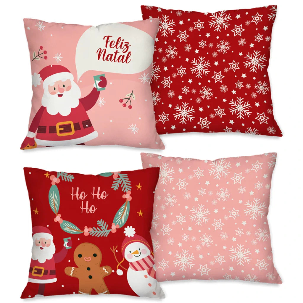 Kit com 4 Capas de Almofadas Natalinas 45x45 – Estampas Decorativas para Sofá e Sala de Estar Kasamô