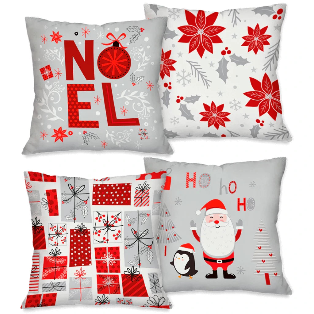 Kit com 4 Capas de Almofadas Natalinas 45x45 – Estampas Decorativas para Sofá e Sala de Estar Kasamô