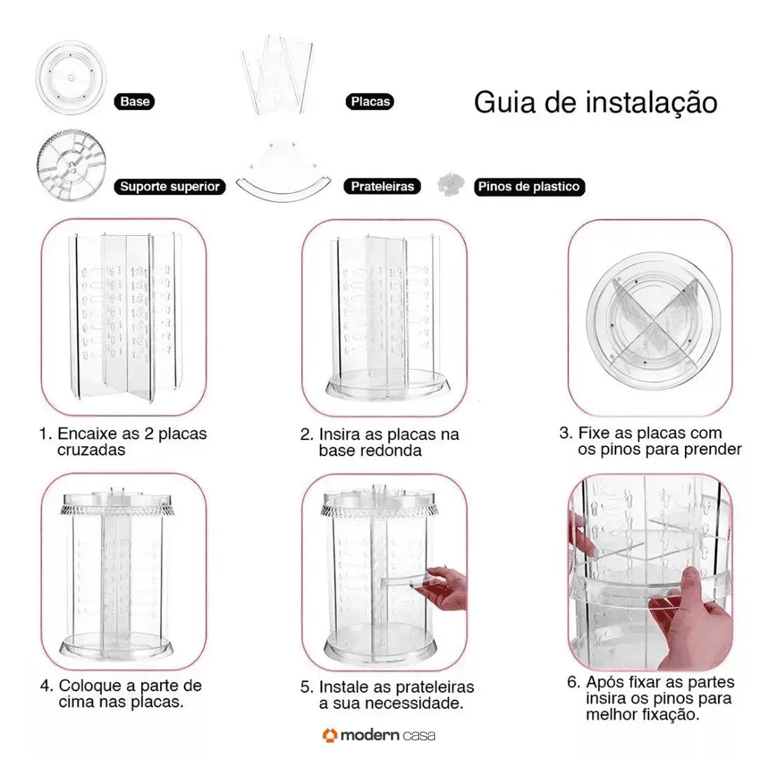 Organizador de Maquiagem Acrílico Giratório 360°