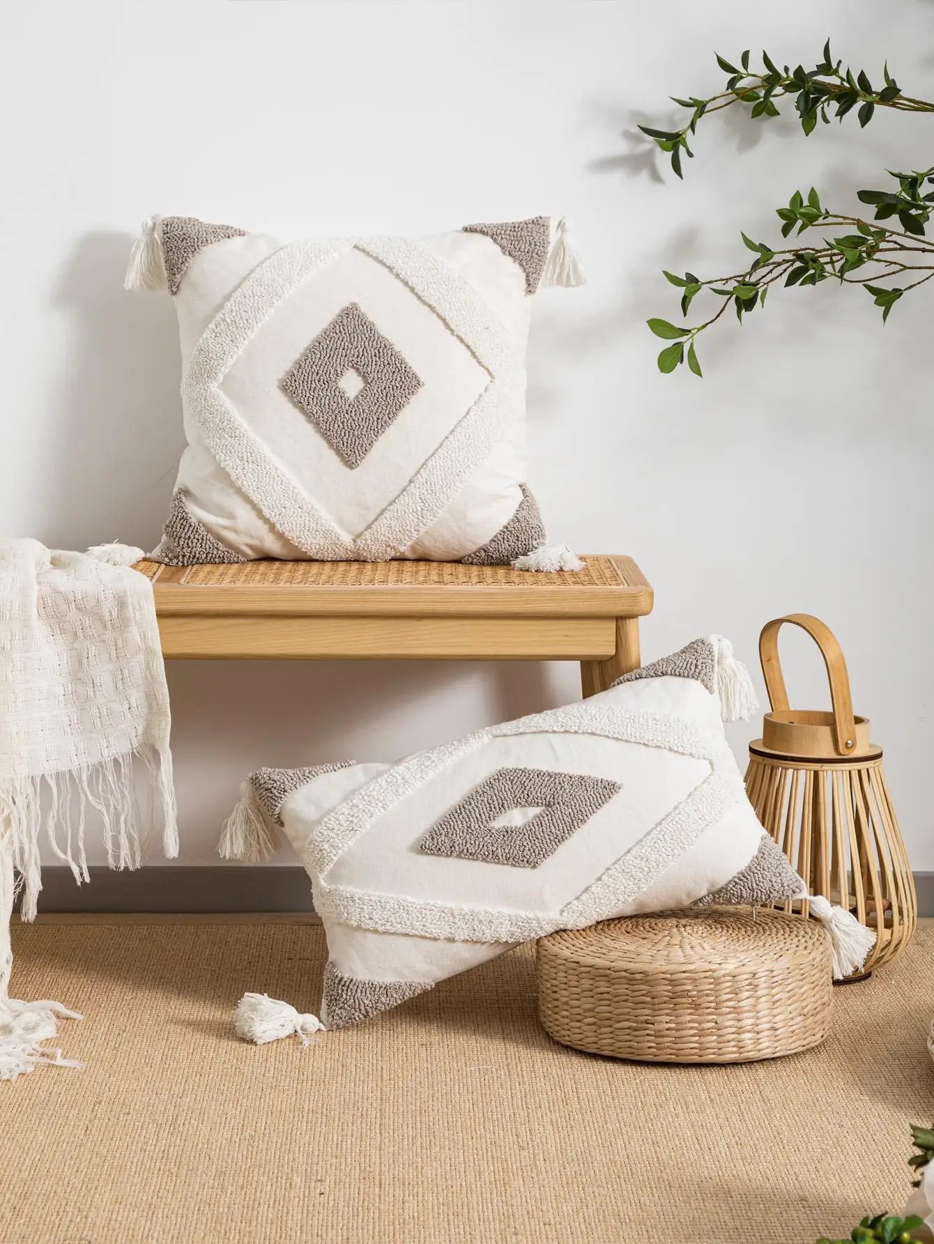 Capa de almofada serie Diamante Cinza em Algodão boêmio Bordado