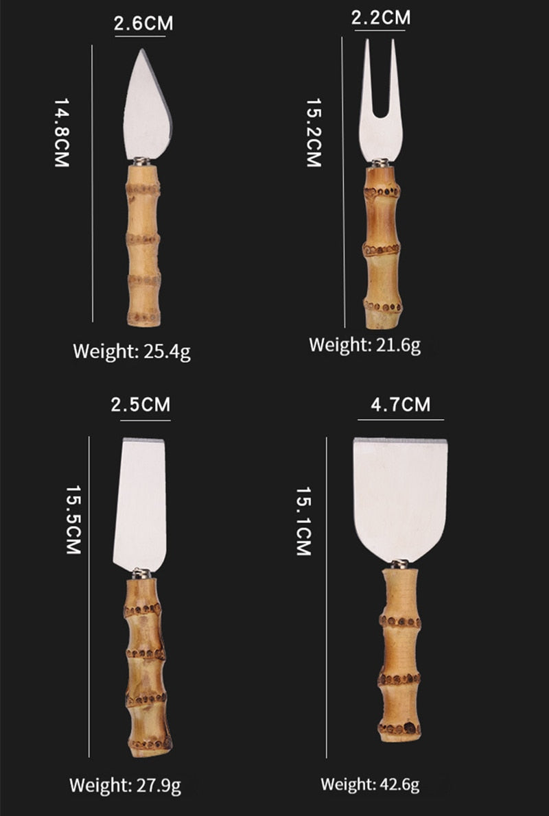 Kit de Cortador para Queijos em Aço Inox e Cabo em Bambu - 04 Peças