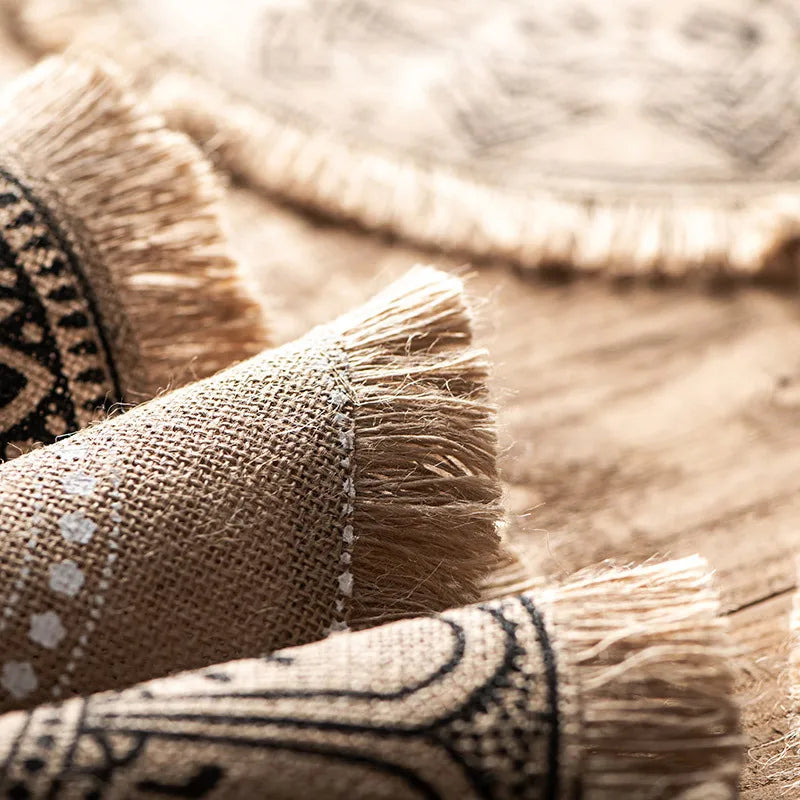 Jogo Americano Rústico com Franjas Mandala (4 peças)