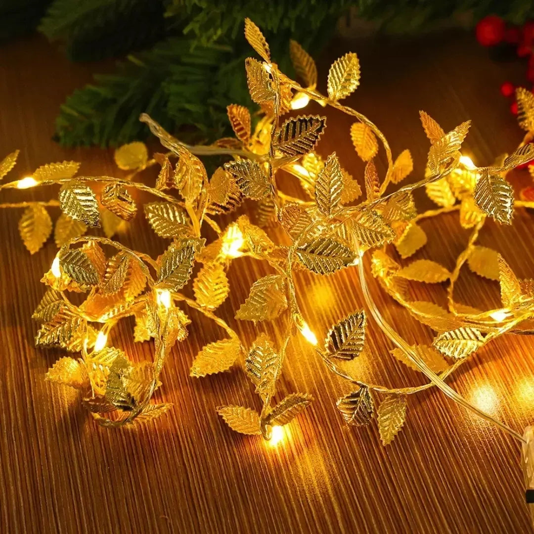 Trepadeira Artificial Folhas de Ouro com Luz de Led Kasadecor-Kasamô