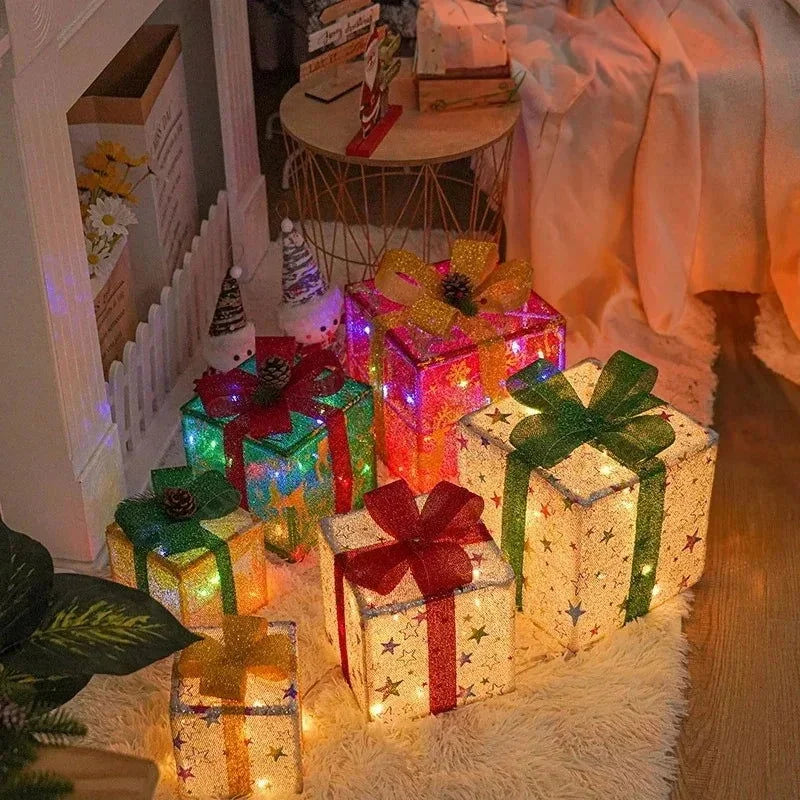 Caixa de Presente Iluminada com Laço para Decoração Natalina Kasamô